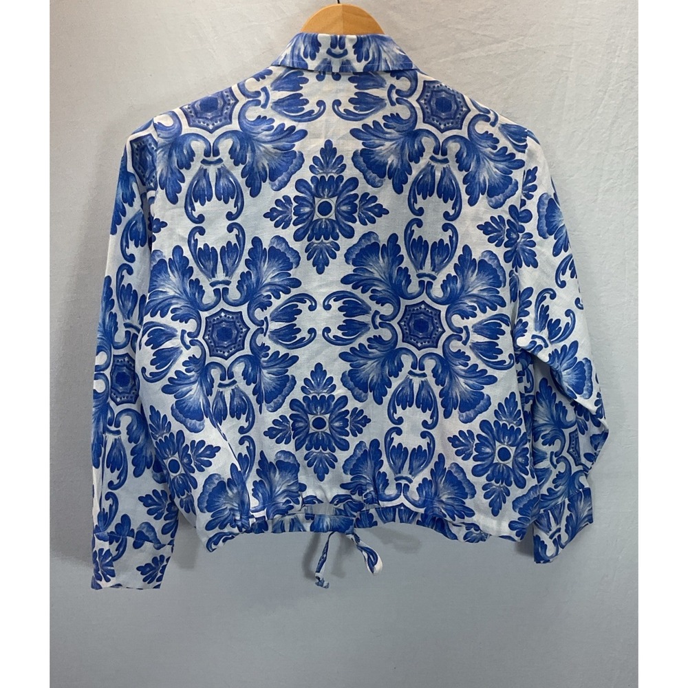 Idillio Positano womens blue floral linen L/S size MD Italy drawstring waist - Picture 2 of 8